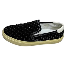 Ballerine Saint Laurent con borchie in tela e pelle nero bianco