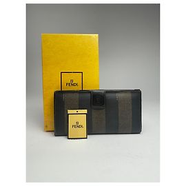 Cartera de cuero Fendi Roma vintage a rayas marrón y negra