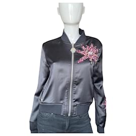 Chaqueta Bomber Philipp Plein Negra con Strass Algodón Lino