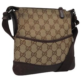 Borsa a Spalla in Tela GG GUCCI Beige Marrone oro 147671 Auth nb252