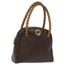 Céline Borsa a mano in tela Macadam CELINE in pelle PVC marrone Auth EC224