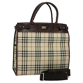 Borsa a mano Burberry Nova Check in tela 2 vie beige Auth sw128