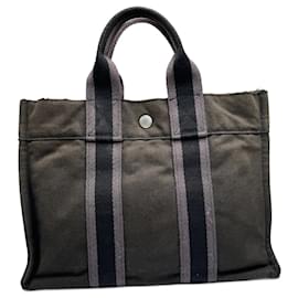 Bolso de compras de lona vintage Hermes París gris/marrón - Hermès