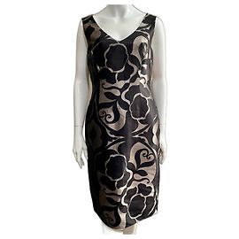 Vestido lápiz Escada de seda negro y metálico con estampado floral