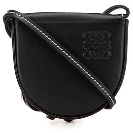 LOEWE Mini Pouch Anagram in pelle di vitello morbida nera con tacco