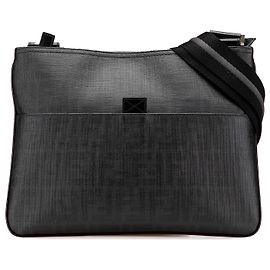 Fendi Schwarze Zucca beschichtete Canvas Umhängetasche