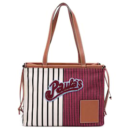 LOEWE Rot Paulas Ibiza Große Canvas Streifen Tasche - Loewe