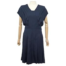 NEUES CHANEL-KLEID LOGO CC P53431 M 40 AUS SCHWARZEM & BLAUEM SEIDENSTOFF - Chanel