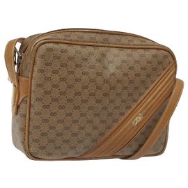 GUCCI Micro GG Supreme Schultertasche aus PVC-Leder Braun Gold Auth BA351