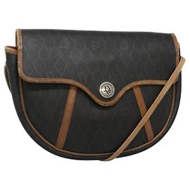 Bolsa de ombro em lona de favo de mel Christian Dior em couro PVC preto Auth ti2903