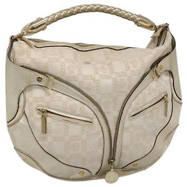 Borsa a spalla Gianni Versace in tela e pelle bianca dorata Auth bs23095