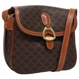 Céline Borsa a spalla in tela Macadam CELINE in pelle PVC marrone oro Auth mr1125