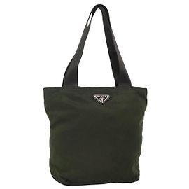 PRADA Borsa Tote Nylon Kaki Argento Auth bs23051