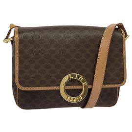 Céline Borsa a spalla in tela Macadam CELINE, pelle PVC, marrone, oro, autentica IN010