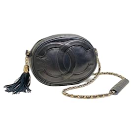 Chanel Tamburin Umhängetasche aus Leder schwarz