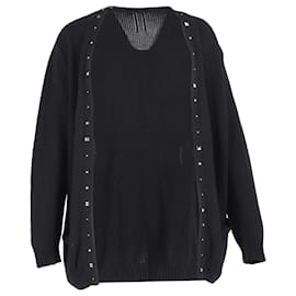 Verzierte offene Strickjacke aus schwarzer Wolle von Saint Laurent