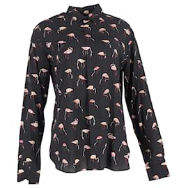 Camicia con stampa di fenicottero Saint Laurent in viscosa nera