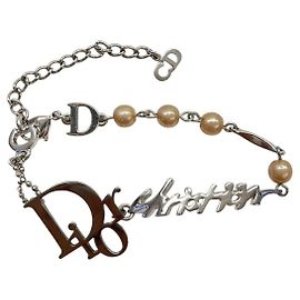 Bracciale in catena di perle con logo argento di Christian Dior