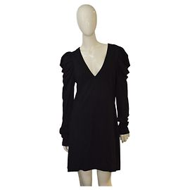 French Connection Schwarzes Mini-Kleid mit V-Ausschnitt und langen Ärmeln Gr. 12
