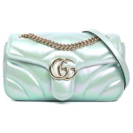 Borsa a mano Gucci Marmont in pelle blu iridescente