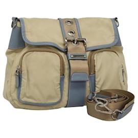 Borsa a Spalla PRADA in Nylon e Pelle Beige Auth ki5455