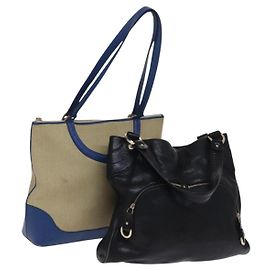 BALLY Borsa a Spalla Tela Pelle 2Set Beige Nero Auth bs23228