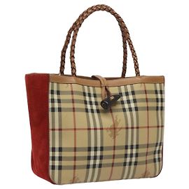 Bolso de mano de PVC beige con estampado Nova Check de BURBERRY Auth EC590