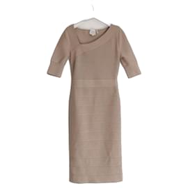 Abito con collo asimmetrico Herve Leger beige