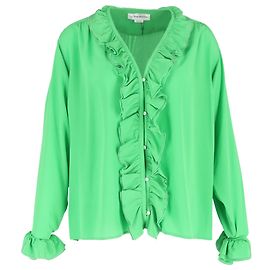 Blusa de manga longa com babados em seda verde da Victoria Beckham