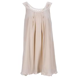 Mini-Kleid aus ivory Seide mit Spitzen-Trägern im Schweizer Punkt von Temperley London