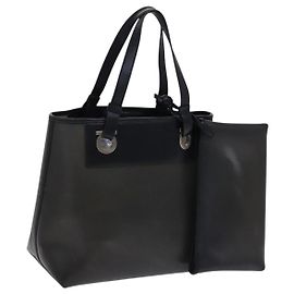 Borsa a mano Gancini in vinile nero Salvatore Ferragamo Auth bs23548