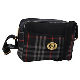 Autre Marque Burberrys Nova Check Schultertasche aus Segeltuch in Marineblau und Gold Auth EC762