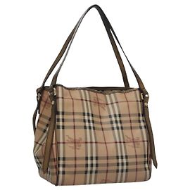 Borsa a spalla Burberry Nova Check PVC Beige Marrone oro Auth BA684