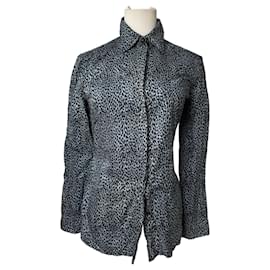 Camisa de lienzo de leopardo vintage Gianni Versace azul/negro 38/M