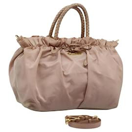 PRADA Borsa a mano in nylon pelle 2 vie rosa oro Auth EC720