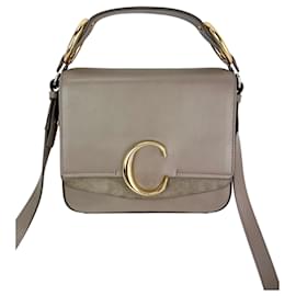 Borsa a spalla Chloe in pelle scamosciata lucida, piccola modello C, grigio Motty - Chloé