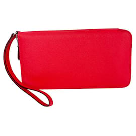 Portafoglio in pelle rosa rossa Azap Lucky Wrist Epsom di Hermès