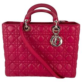Christian Dior Borsa a Spalla Lady Dior Grande in Pelle di Agnello Cannage Rossa