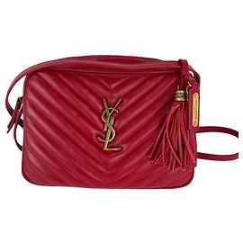 Borsa a tracolla Lou in pelle di vitello trapuntata rossa Saint Laurent