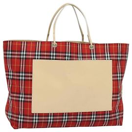 Borsa tote in nylon a quadri Nova Burberry rossa beige Auth th5793