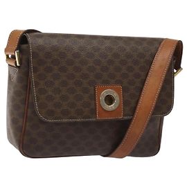 Céline Borsa a spalla in tela Macadam CELINE in pelle PVC marrone oro Auth EC639
