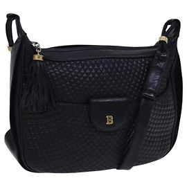 BALLY Bolsa de Ombro de Couro Preto e Dourado Auth EC277