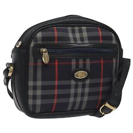 Autre Marque Borsa a Spalla Burberrys in Tela e Pelle Blu Navy Oro Auth JB067