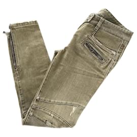 Jeans Verde Effetto Usato/Lacerato – Balmain – Taglia 40