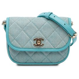 Chanel Blu Mini CC Borsa Messenger in Denim Trapuntato