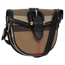 Borsa a spalla Burberry Nova Check in tela pelle beige nera oro Auth BA620