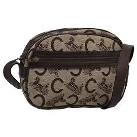 Céline Borsa a spalla CELINE C Sulky in tela e pelle beige marrone Auth EC715