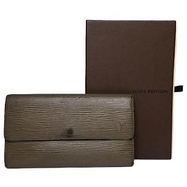 Vintage Louis Vuitton EPI Leder Kimono Geldbörse Grau/Braun