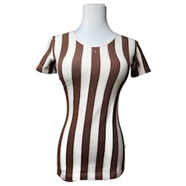 Vintage Fendi Roma gestreifte Hemd weiß braun 36/S