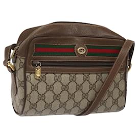 GUCCI GG Supreme Web Borsa Sherry Linea PVC Beige Oro Rosso 56 02 087 Auth EC527